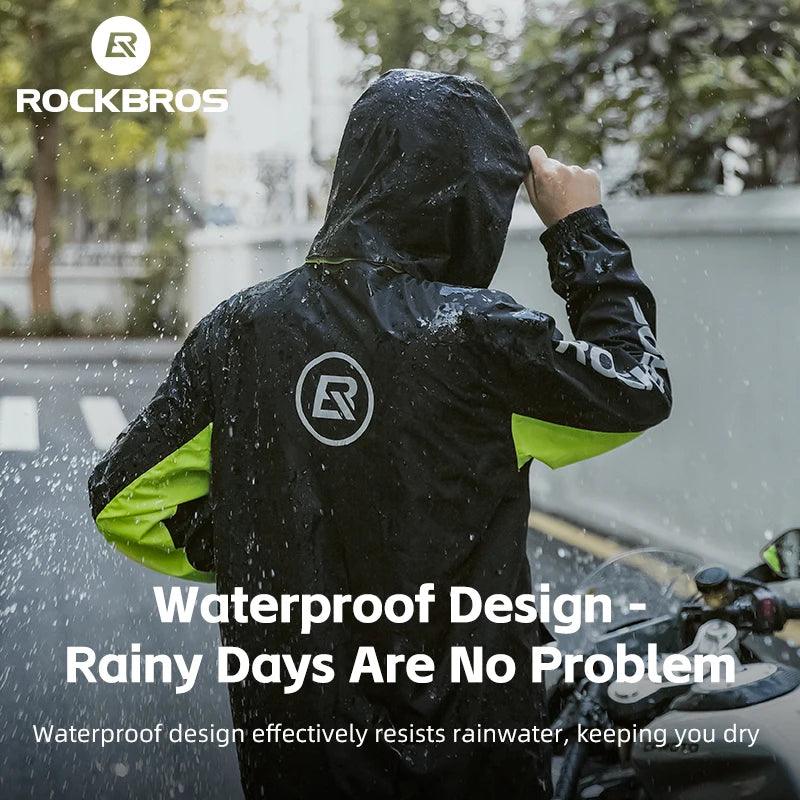 ROCKBROS Motorcycle Raincoat Suit Ultralight Rainwear Shoes Cover Waterproof Reflective Rain Coat Stripe for Riding Equipment