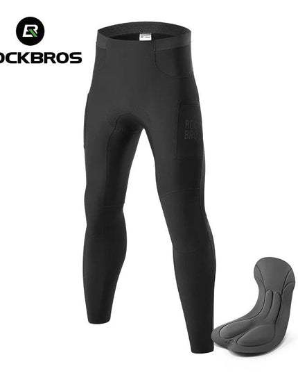 ROCKBROS Cycling Trousers With Italian Trouser Pad Long Tights Reflective Leggings Winter Fleece Thermal Anti Slip Pants 0-10°