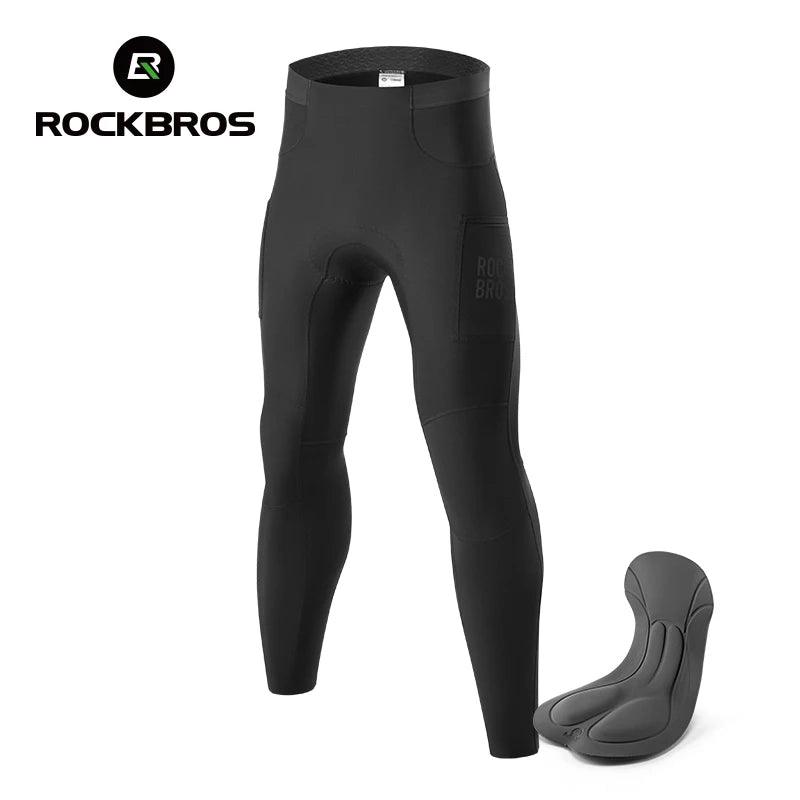 ROCKBROS Cycling Trousers With Italian Trouser Pad Long Tights Reflective Leggings Winter Fleece Thermal Anti Slip Pants 0-10°