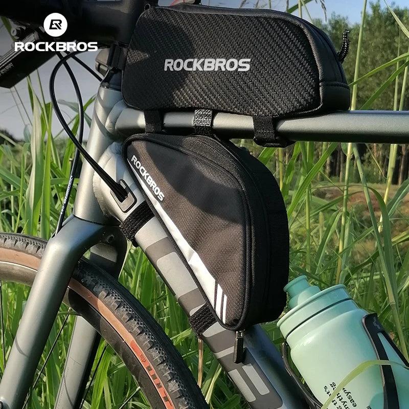 ROCKBROS Triangle Beam Bag Bicycle Top Tube Bag Bike Saddle Bag MTB Road Bike Phone Bag 0.7L High Reflective Bike Accessories