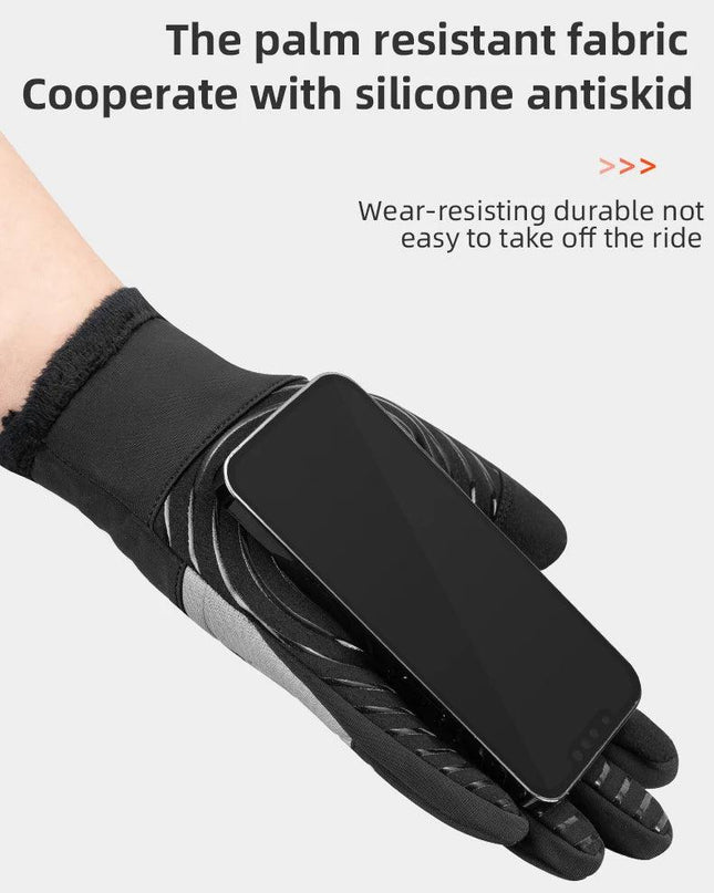ROCKBROS Winter Warm Gloves Touch screen Cycling Gloves Full Finger MTB Bike Gloves Non Slip Silicone Palm Thermal Ski Gloves