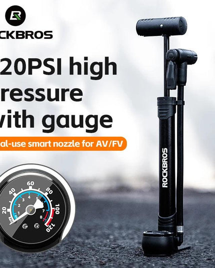 ROCKBROS Bicycle Pump 120 PSI Riding Portable Mini Bike Pump FV/AV Handheld/Vertical Inflation Modes Inflator Cycling Accesories