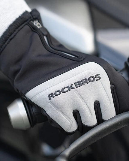 ROCKBROS Winter Warm Gloves Touch screen Cycling Gloves Full Finger MTB Bike Gloves Non Slip Silicone Palm Thermal Ski Gloves