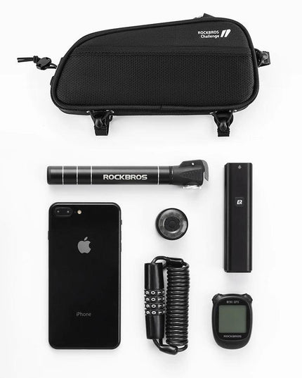 ROCKBROS Bicycle Bag 1.3L Portable Frame Front Tube Cycling Bag Waterproof MTB Road Bicycle Pannier Black With Headphone Jack