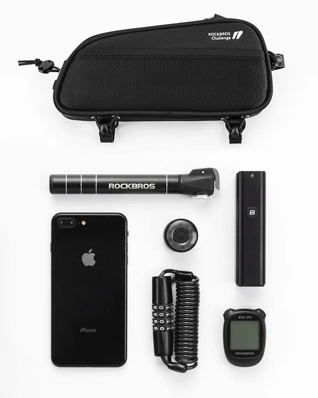 ROCKBROS Bicycle Bag 1.3L Portable Frame Front Tube Cycling Bag Waterproof MTB Road Bicycle Pannier Black With Headphone Jack