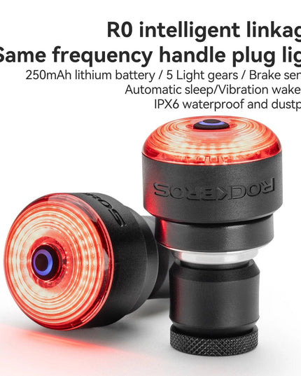 ROCKBROS Bicycle  Bar End Light Rear Light IPX6 Bike Lamp 5 modes Intelligent Brake Sensor Safety Light for Night Riding