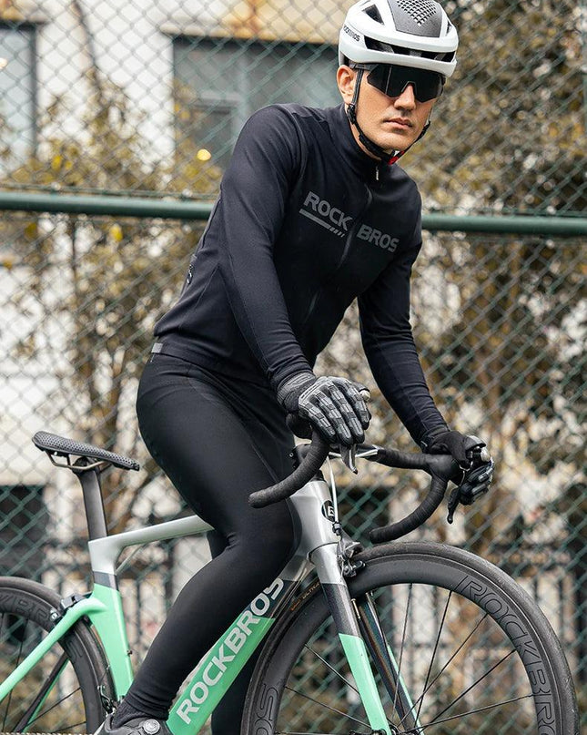 ROCKBROS Men's Cycling Straps Trousers Seamless Women Autumn Warm Breathable Bicycle Clothes Side Pocket Pad Road Bike Bib Pants