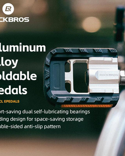 ROCKBROS Bicycle Pedals Foldable MTB Pedal Aluminum Anti-slip Foldable Pedals Cycling Self-lubricating Bearings Reflective Pedal