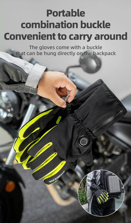 ROCKBROS Warm Heating Gloves Cycling Electric Heating Gloves Intelligent Sensing Winter Thermal Ski Long Glove Type-C charging