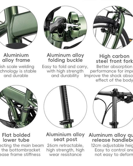 ROCKBROS 20 inch Folding Bike with Shimano 8-speed Aluminium Alloy Frame V Brake Lightweight Adult Unisex Adjustable Bike