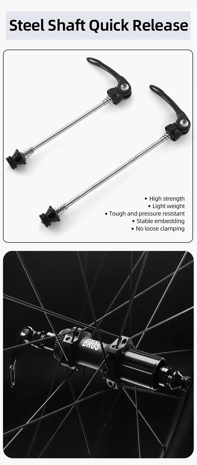 ROCKBROS Carbon Wheels 700c Road Bike Wheelset Tubeless Clincher Tires Rim Center Lock Or 6-bolt Back Road Cycling Wheelset