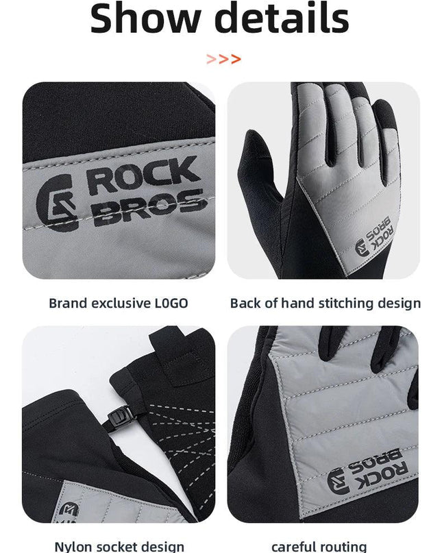 ROCKBROS Bicycle Gloves Breathable Non-slip Cycling Gloves Touch Screen Winter Thermal Warm Full Finger Glove Riding Gloves