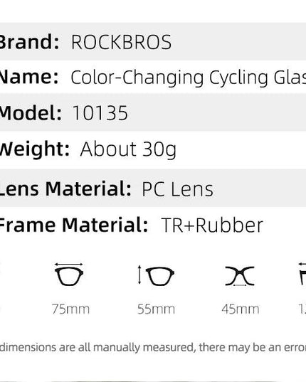 ROCKBROS Photochromic Cycling Glasses Outdoor Sports UV400 Goggles Sunglasses Bicycle Sports Eyewear Running Fishing Glasses