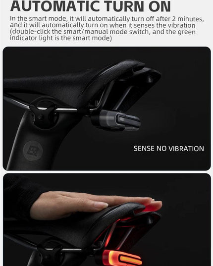 ROCKBROS Bicycle Smart Rear Light Type-C Charging IPX6 Brake Sensor Auto Stop Cycling Taillight Warning Light Bike Accessories