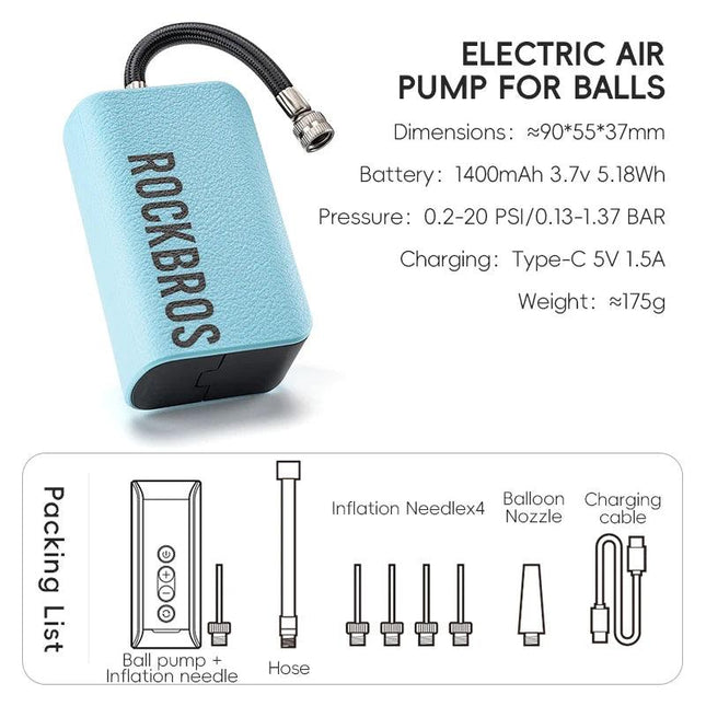 ROCKBROS Mini Electric Air Pump 20PSI Inflator for Balls Portable Type-C Rechargeable Inflator LED Digital Display Compressor