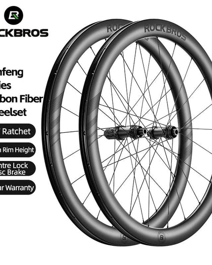 ROCKBROS Wheelset Ultralight Cycling Road Disc Carbon Wheelset  Tubeless Rim Tape 50mm Ratchet System 36T Road For Racing Bike