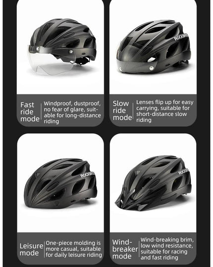 ROCKBROS Bike Helmet Lightweight Breathable Helmet PC+EPS with Photochromic Lens Wind-breaking Brim Safety Cycling Helmet