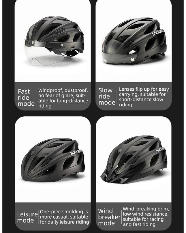 ROCKBROS Bike Helmet Lightweight Breathable Helmet PC+EPS with Photochromic Lens Wind-breaking Brim Safety Cycling Helmet