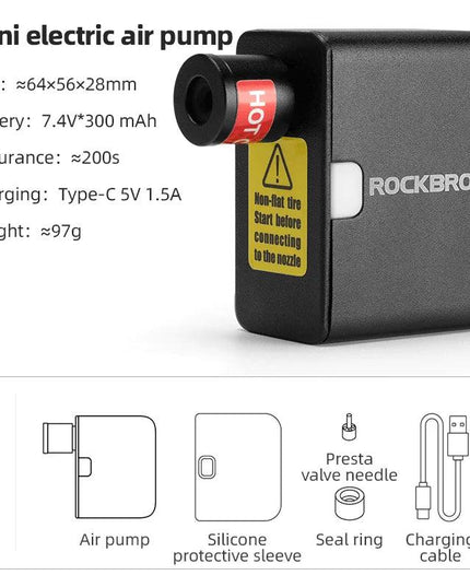 ROCKBROS Mini Electric Air Pump Portable 100PSI Rechargeable Compressor Tire Inflator For Car Bike Motorcycle Bicycle Pump