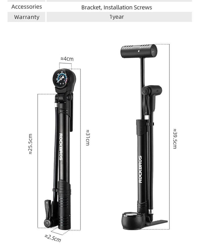 ROCKBROS Bicycle Pump 120 PSI Riding Portable Mini Bike Pump FV/AV Handheld/Vertical Inflation Modes Inflator Cycling Accesories