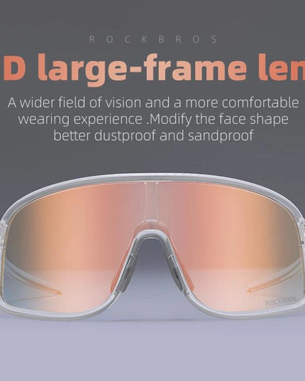 ROCKBROS Photochromic Glasses  HD Large-frame Lens Outdoor Riding Sunglasses UV400 Eyewear Sports Eye Protection Cycling Goggles