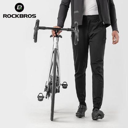 ROCKBROS Cycling Pants Windproof Warm Autumn Winter Bike Pants Fleece-lined Long Pants Riding Fitness Trousers Sport Equipment