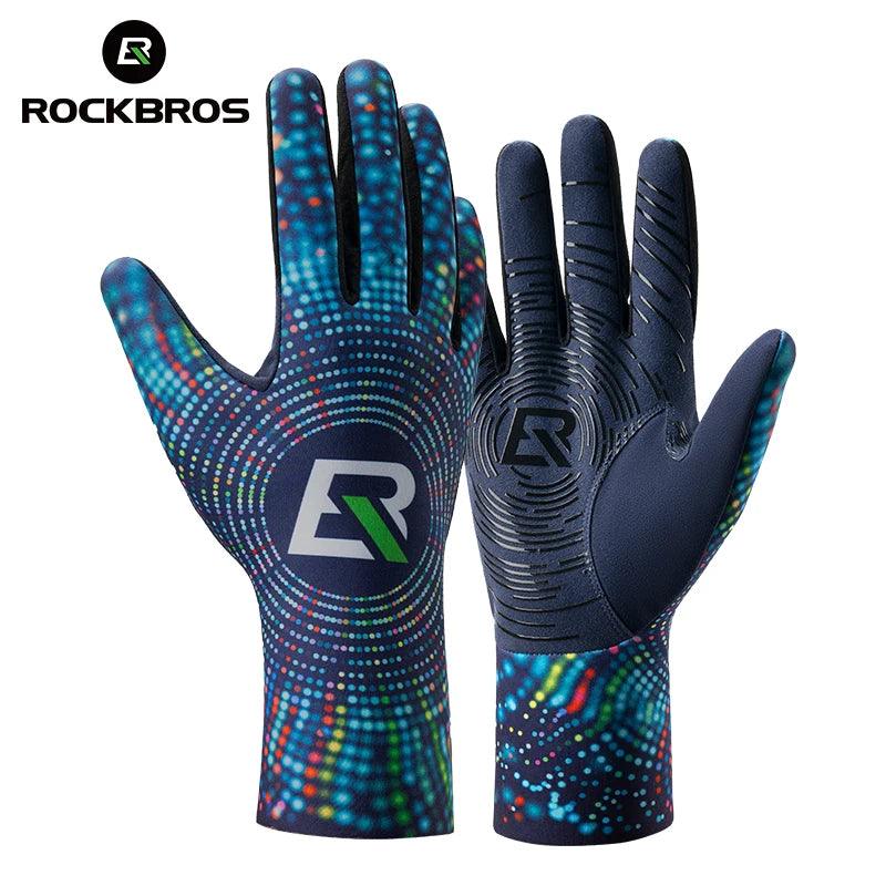 ROCKBROS Cycling Gloves Winter Warm Fleece Long Finger Gloves Mountain Road Cycling Gloves Full Finger Lengthened Wrist Guards