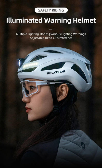 ROCKBROS Bicycle Light Helmet Type-C Charging Cycling Helmet Rechargeable Adjustable MTB Safely Mountain Road Scooter Helmet