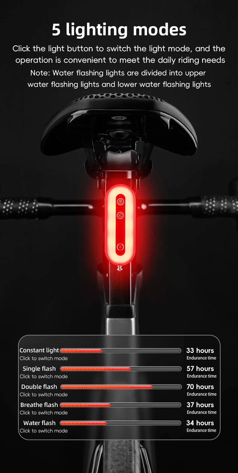 ROCKBROS Bicycle Tail Light With Lock Bluetooth Password Pairing Bike Lock Light IPX6 Waterproof Warning Light Tail  Accessories