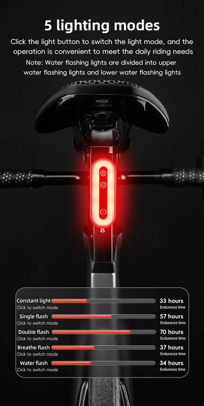 ROCKBROS Bicycle Tail Light With Lock Bluetooth Password Pairing Bike Lock Light IPX6 Waterproof Warning Light Tail  Accessories