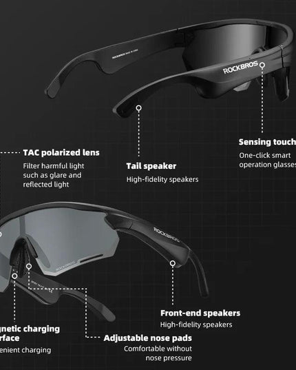 ROCKBROS Polarized Glasses Wireless Bluetooth 5.2 Sunglasses Headset Telephone Driving MP3 Riding Cycling Eyewear UV400 Goggles