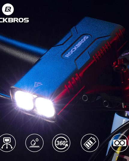 ROCKBROS 2T6 LED Bicycle Light 10W 10000 mAh Bike Front Lamp Flashlight Cycling Equipment MTB Headlight Super Bright Flashlight