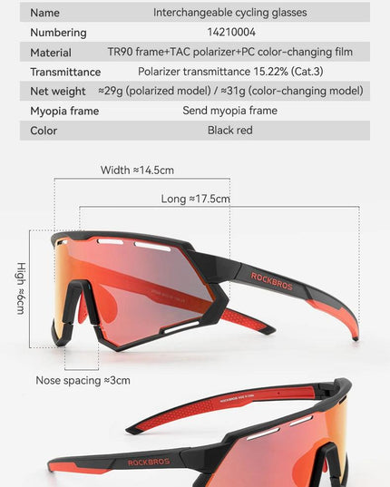 ROCKBROS Polarized Cycling Glasses Photochromic Glasses Men Sports Polarized Sunglasses Bicycle Riding Goggles Eyewear 2 Lens