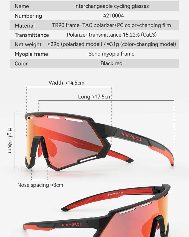 ROCKBROS Polarized Cycling Glasses Photochromic Glasses Men Sports Polarized Sunglasses Bicycle Riding Goggles Eyewear 2 Lens