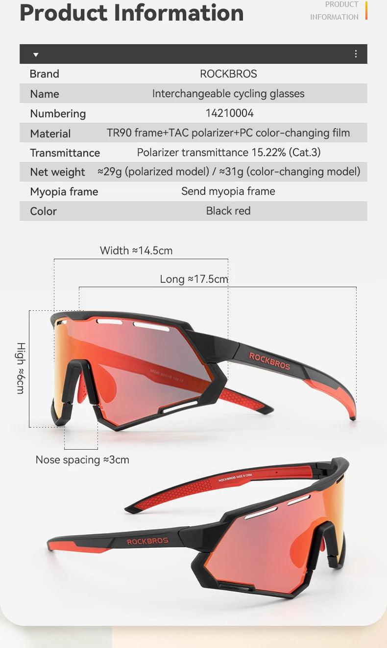 ROCKBROS Polarized Cycling Glasses Photochromic Glasses Men Sports Polarized Sunglasses Bicycle Riding Goggles Eyewear 2 Lens