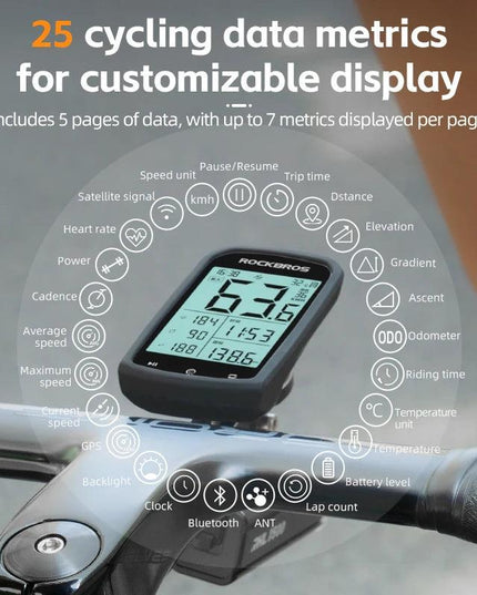 ROCKBROS  Bicycle Computer GPS 5.0 ANT Bluetooth Waterproof Wireless Cyclocomputer Speedometer Bike Stopwatch Bike Accessories