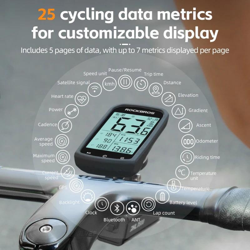 ROCKBROS  Bicycle Computer GPS 5.0 ANT Bluetooth Waterproof Wireless Cyclocomputer Speedometer Bike Stopwatch Bike Accessories