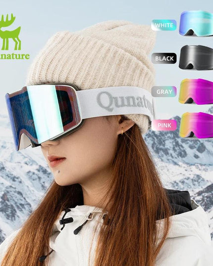 Qunature Ski Goggles Large Frame Snowboard Snow Goggles Double Layers UV400 Anti-fog Ski Glasses Skiing Outdoor Sport Eyewear