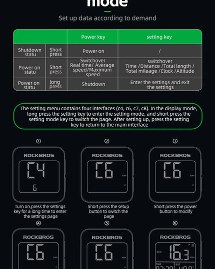 ROCKBROS Bike Computer GPS Speedometer Road Bike MTB Waterproof Automatic Digital Stopwatch Cycling Odometer Cycling Computer