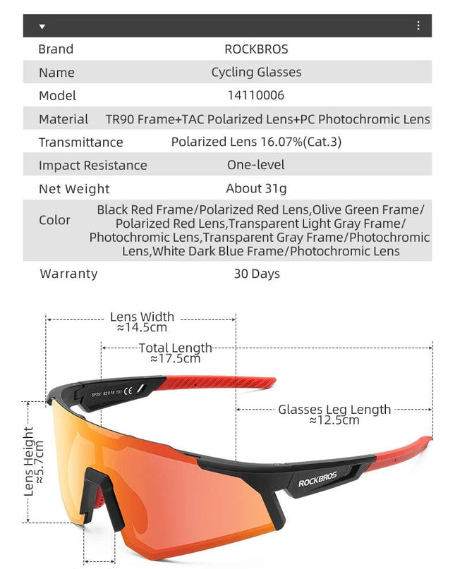 ROCKBROS Photochromic Cycling Glasses Polarized Adjustable Nose Support Myopia Frame Sports Sunglasses Men Women Eyewear Goggle