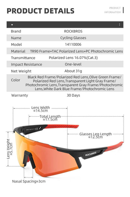 ROCKBROS Photochromic Cycling Glasses Polarized Adjustable Nose Support Myopia Frame Sports Sunglasses Men Women Eyewear Goggle