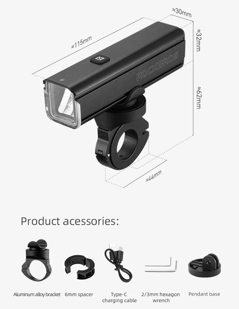 ROCKBROS Bicycle Light 1000LM Type-c Charging Bike Light Front Lamp Rechargeable Cycling Headlight Aluminum Waterproof RHL1000