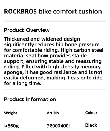 ROCKBROS Bicycle Saddle PVC Leather Comfortable Bike Seat Soft Shock Absorption Oversize Water-Resistant Cycling Cushion