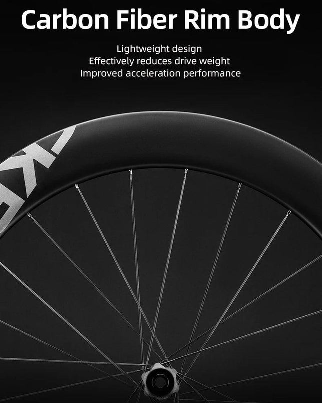 ROCKBROS Carbon Wheels 700c Road Bike Wheelset Tubeless Clincher Tires Rim Center Lock Or 6-bolt Back Road Cycling Wheelset