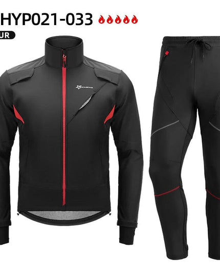 ROCKBROS Cycling Clothing Set Winter Windproof Reflective Cycling Jersey Thermal Fleece Pants Rainproof Set Men Women Sportswear
