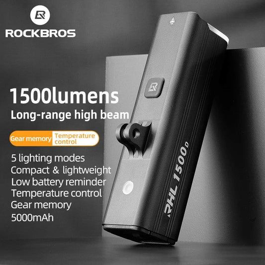 ROCKBROS Bike Light 1500LM/1000LM Aluminum Alloy Type-C Charging Smart Front Lights Hanging Version LED Lamp Cycling Headlights