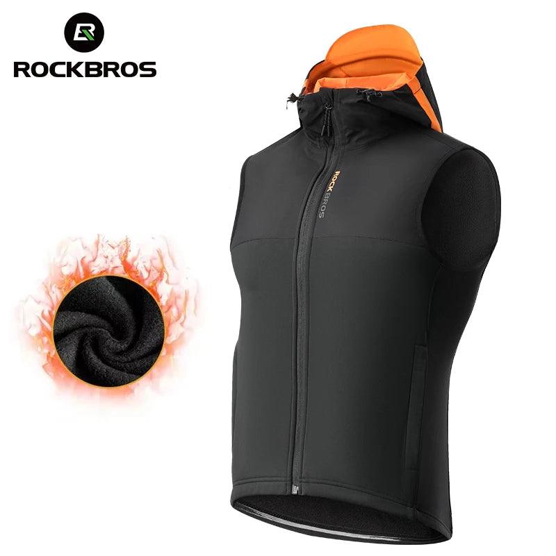 ROCKBROS Winter Warm Cycling Vest Thermal Fleece Windproof Cycling Jacket Winter Outdoor Sports Warm Vest for Men Women Running