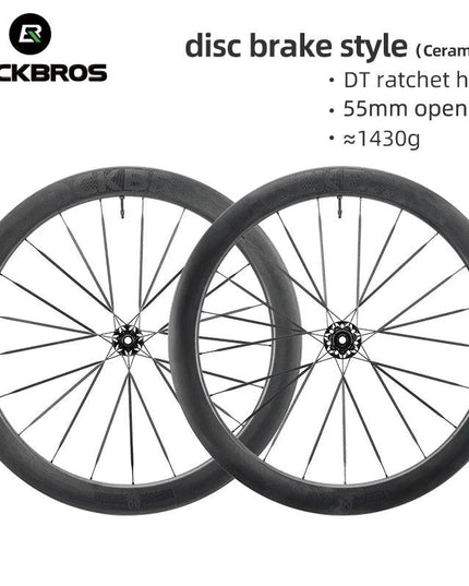 ROCKBROS Carbon Bicycle Wheelset 38mm 55mm Wheel Tubeless Clincher Tires Cycling Wheel Set Road Bike Steel Ball/Ceramic Peilin
