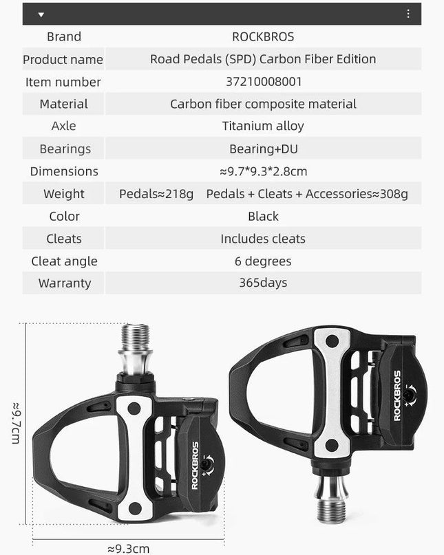 ROCKBROS Pedal Self-locking Carbon Fiber Bicycle Pedal For SPD System Ultralight Road Bike Pedal Cleat Platform Lock For Shimano