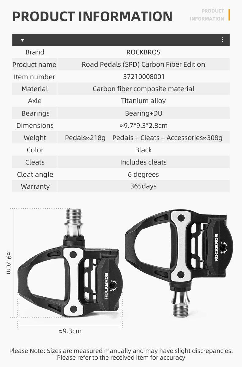 ROCKBROS Pedal Self-locking Carbon Fiber Bicycle Pedal For SPD System Ultralight Road Bike Pedal Cleat Platform Lock For Shimano